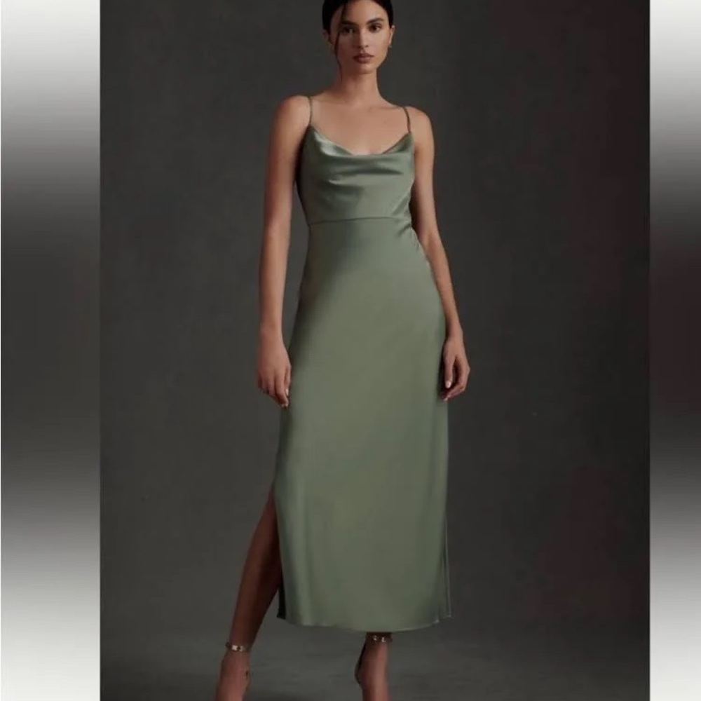 BHLDN Cali Satin Cowl-Neck Midi slip dress